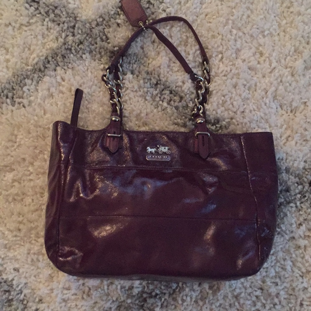 COACH Tribeca Patent Tote Style 14123 in BERRY